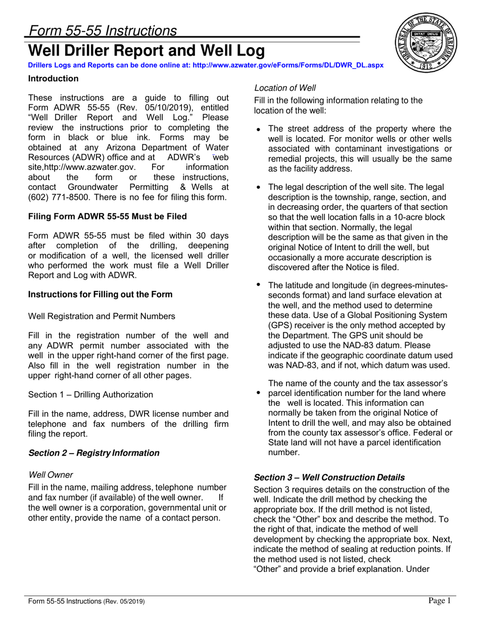 Form DWR55-55 Well Driller Report and Well Log - Arizona, Page 5