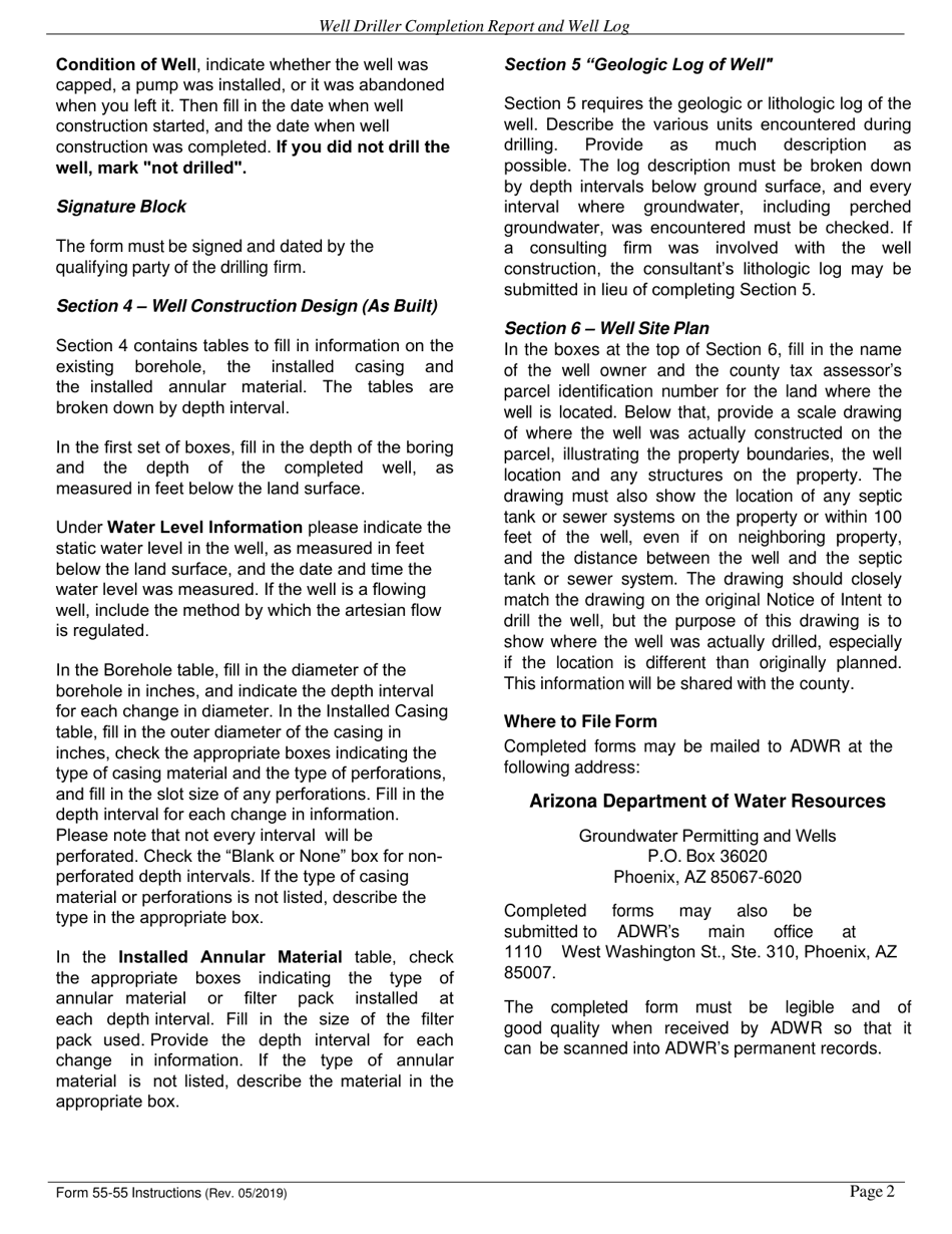 Form DWR55-55 Well Driller Report and Well Log - Arizona, Page 6