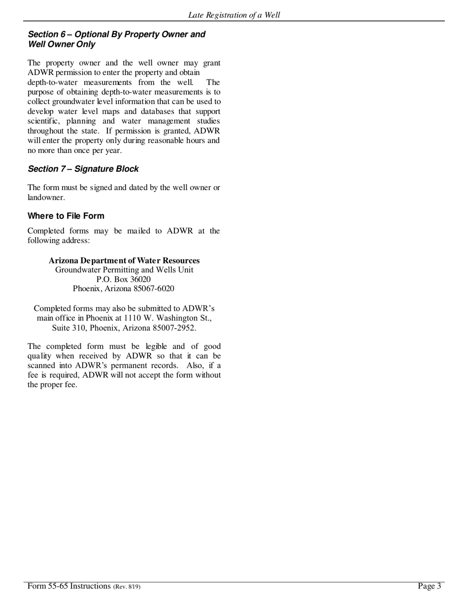 Instructions for Form DWR55-65 Late Registration of a Well - Arizona, Page 3