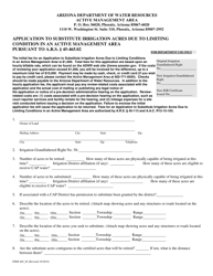 Form DWR465_02 Application to Substitute Irrigation Acres Due to Limiting Conditions in an Active Management Area Pursuant to a.r.s. 45-465.02 - Arizona