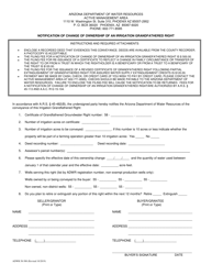 Form ADWR58-500 Notification of Change of Ownership of an Irrigation Grandfathered Right - Arizona