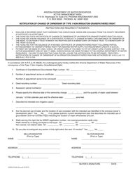 Form ADWR58-600 Notification of Change of Ownership of a Type 1 Non-irrigation Grandfathered Right - Arizona