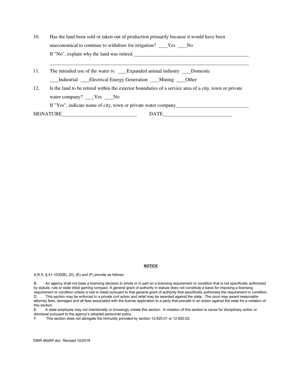 Form DWR469AP Application to Retire an Irrigation Grandfathered Right for a Non-irrigation (Type I) Use - Arizona, Page 2