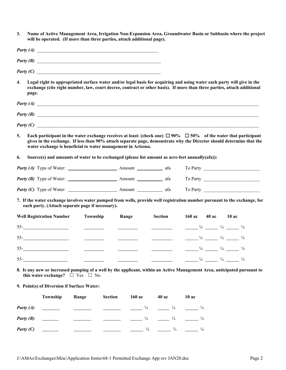 Application for Water Exchange Permit (A.r.s. 45-1041) - Arizona, Page 2