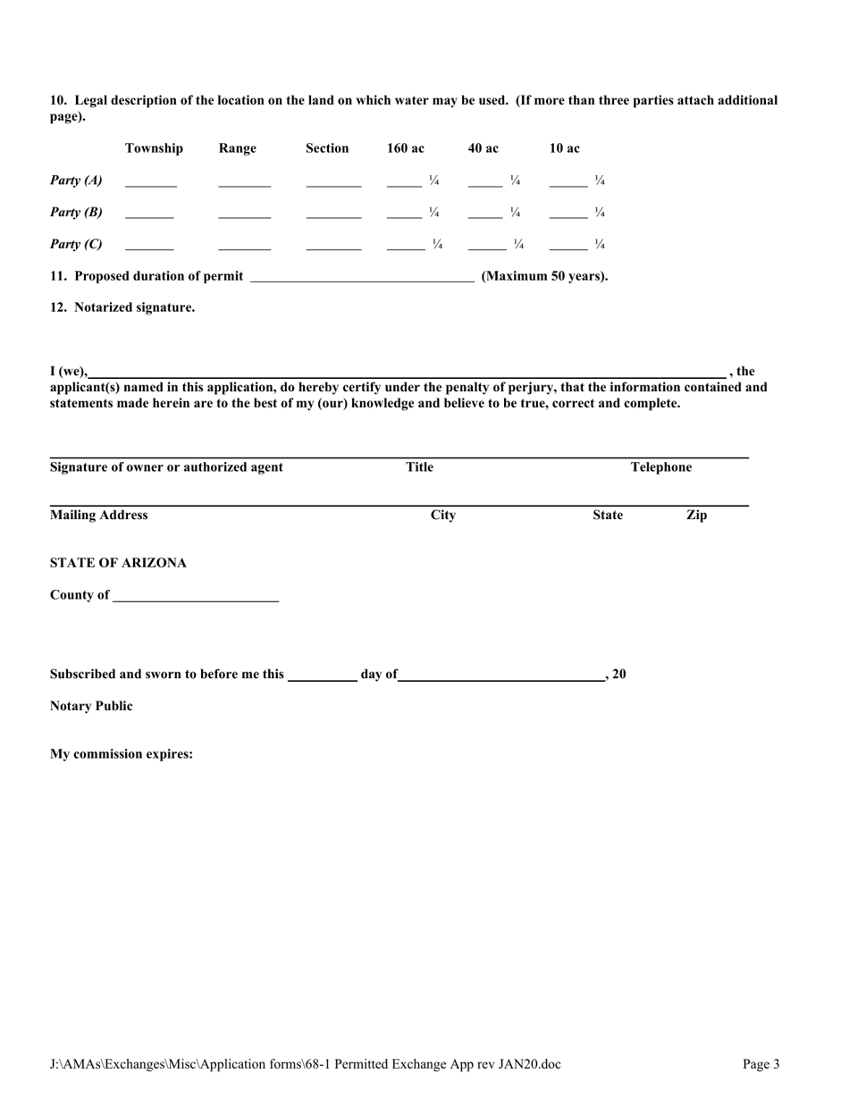 Application for Water Exchange Permit (A.r.s. 45-1041) - Arizona, Page 3