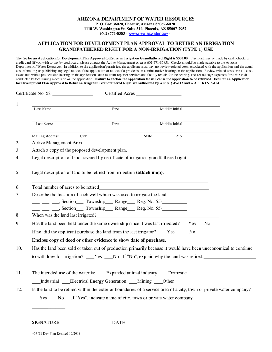 Application for Development Plan Approval to Retire an Irrigation Grandfathered Right for a Non-irrigation (Type 1) Use - Arizona, Page 1