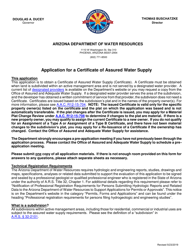 Document preview: Application for a Certificate of Assured Water Supply - Arizona