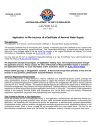 Document preview: Application for Re-issuance of a Certificate of Assured Water Supply - Arizona