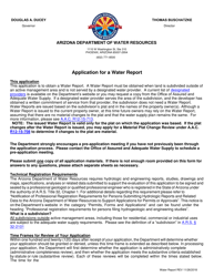 Document preview: Application for a Water Report - Arizona