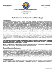 Document preview: Application for an Analysis of Assured Water Supply - Arizona