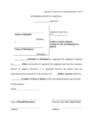 Document preview: Form 13 Stipulation Fixing Amount of Supersedeas Bond - Arizona