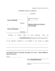 Form 9 Designation of Partial Transcript - Arizona