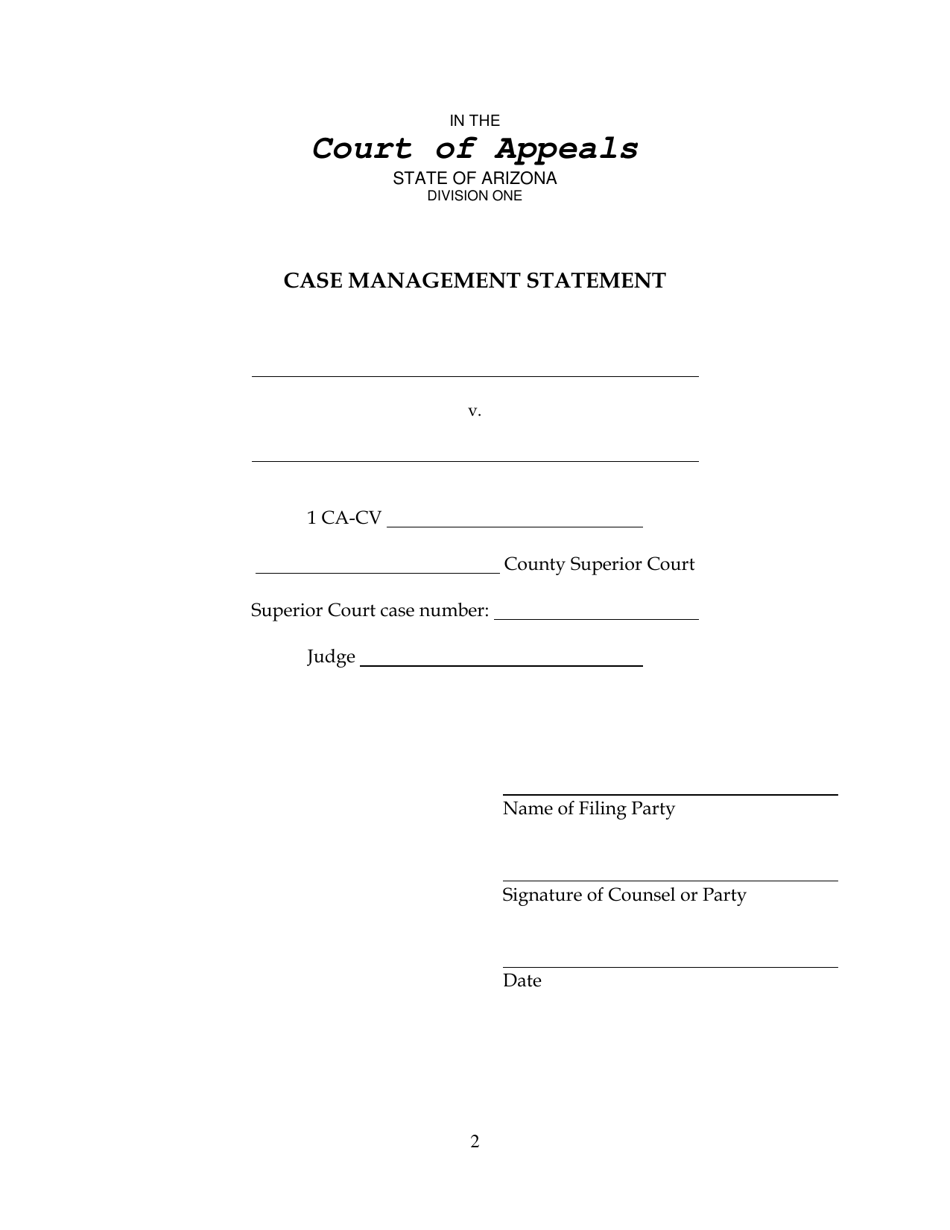 Form 8 Case Management Statement - Arizona, Page 2