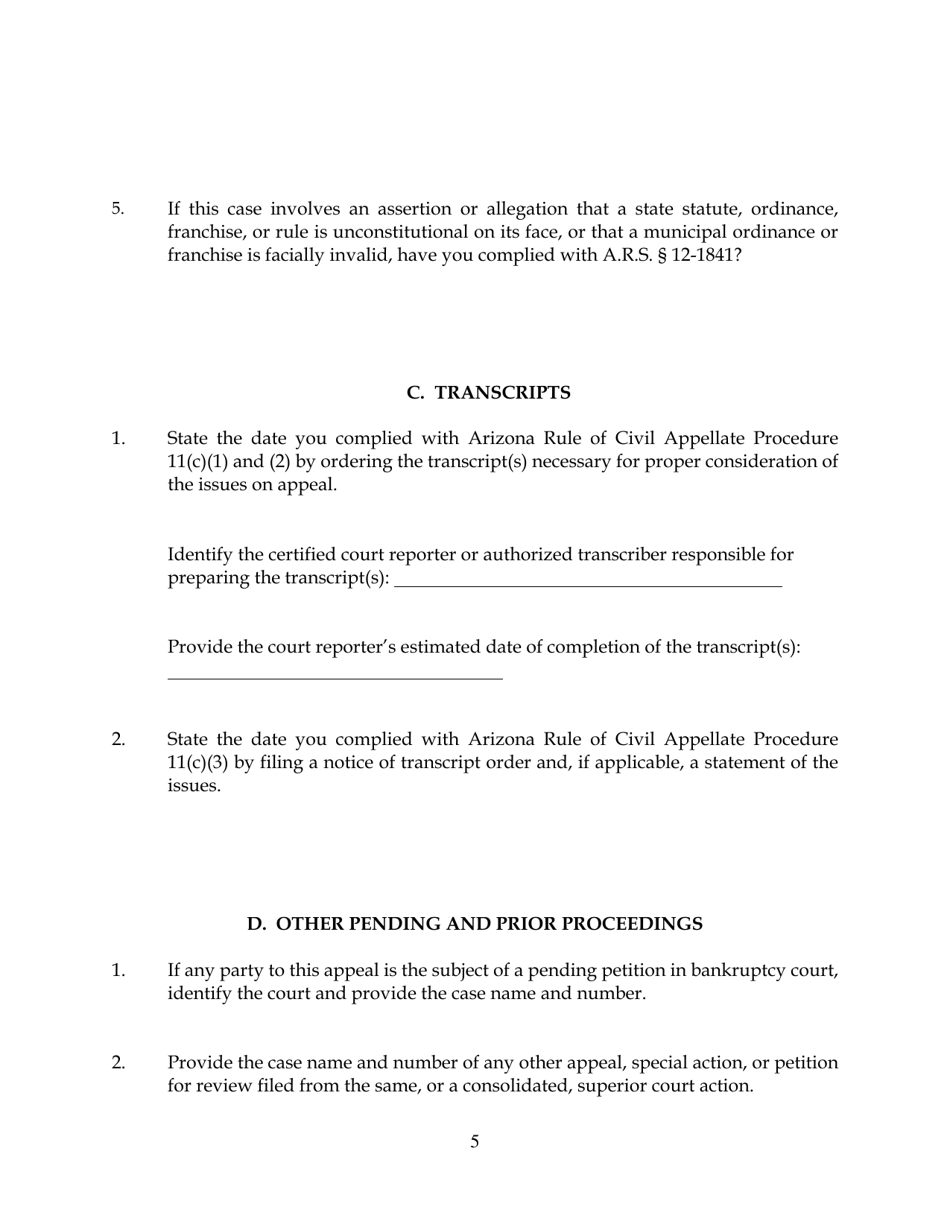 Form 8 Case Management Statement - Arizona, Page 5