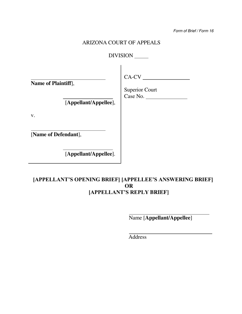 Form 16 Form of Brief - Arizona, Page 1