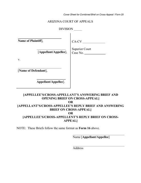 Form 20 Cover Sheet for Combined Brief on Cross-appeal - Arizona