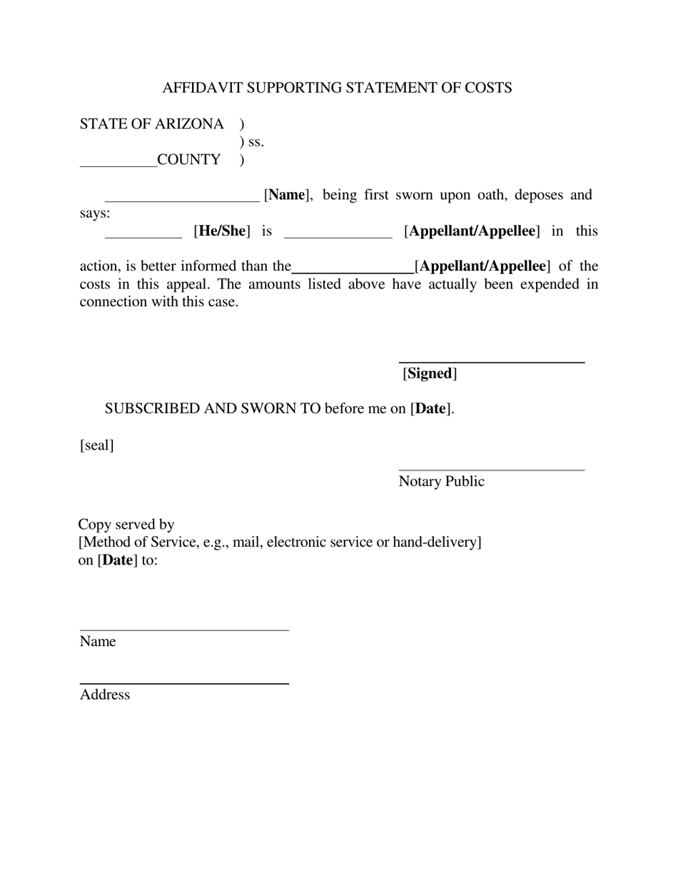 Form 22 Statement of Costs - Arizona, Page 3