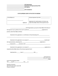Application for Authorization to Practice Law Under Rule 38(D), Rules of the Supreme Court - Arizona