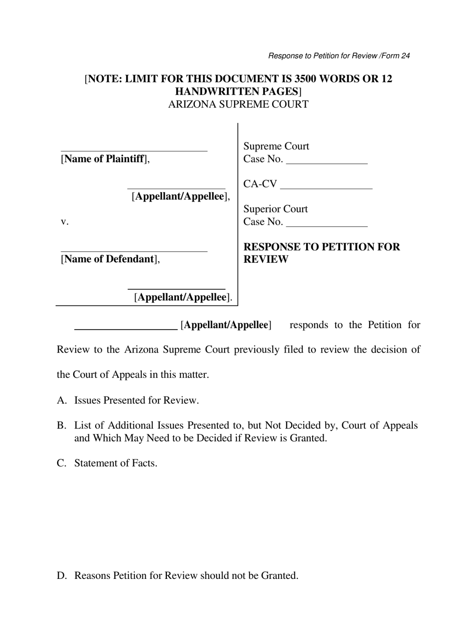 Form 24 Fill Out, Sign Online and Download Printable PDF, Arizona