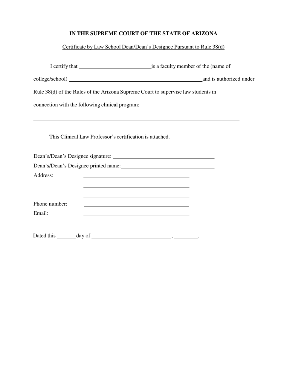 Clinical Law Professor Certificate of Compliance With Rule 38(D) - Arizona, Page 2