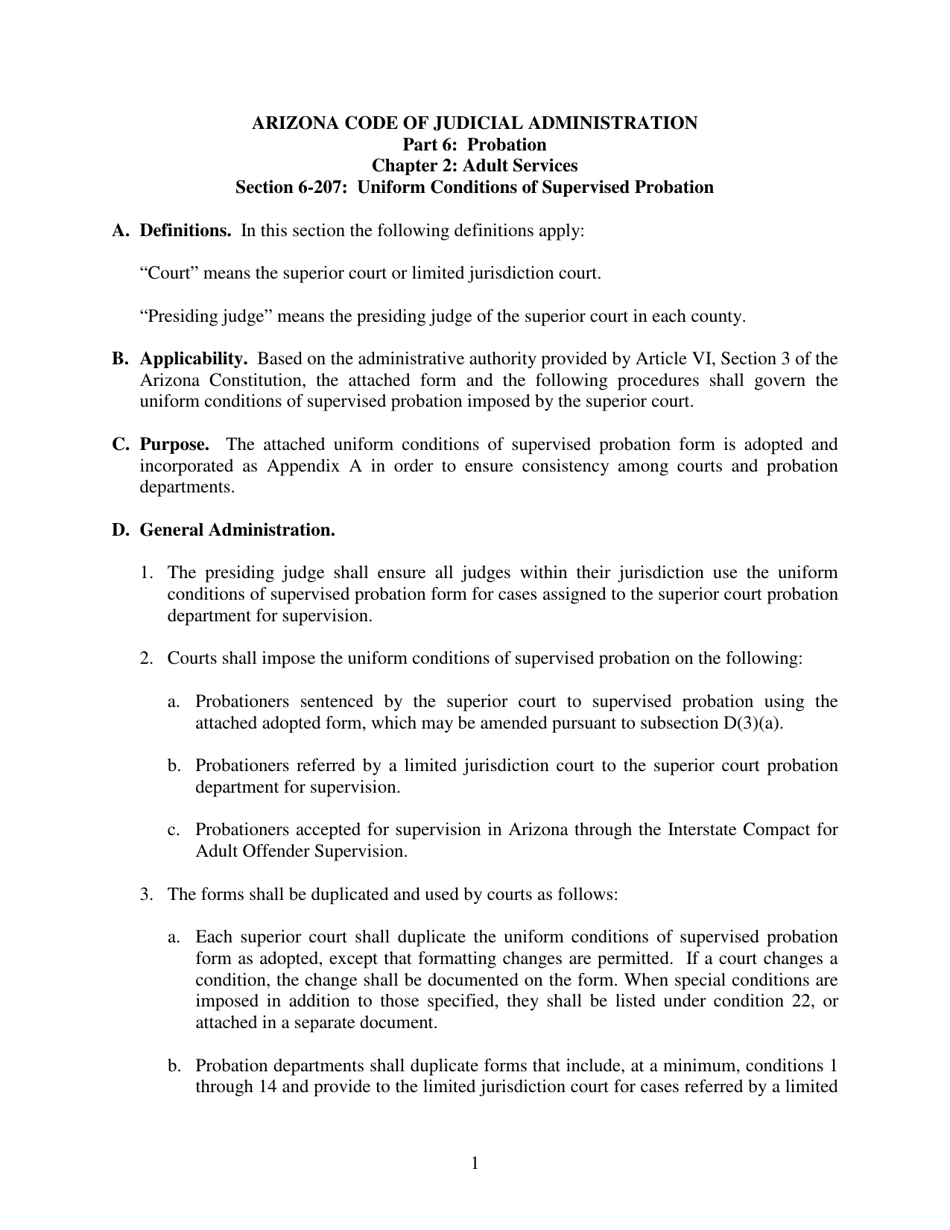 Appendix A Uniform Conditions of Supervised Probation Form - Arizona, Page 1