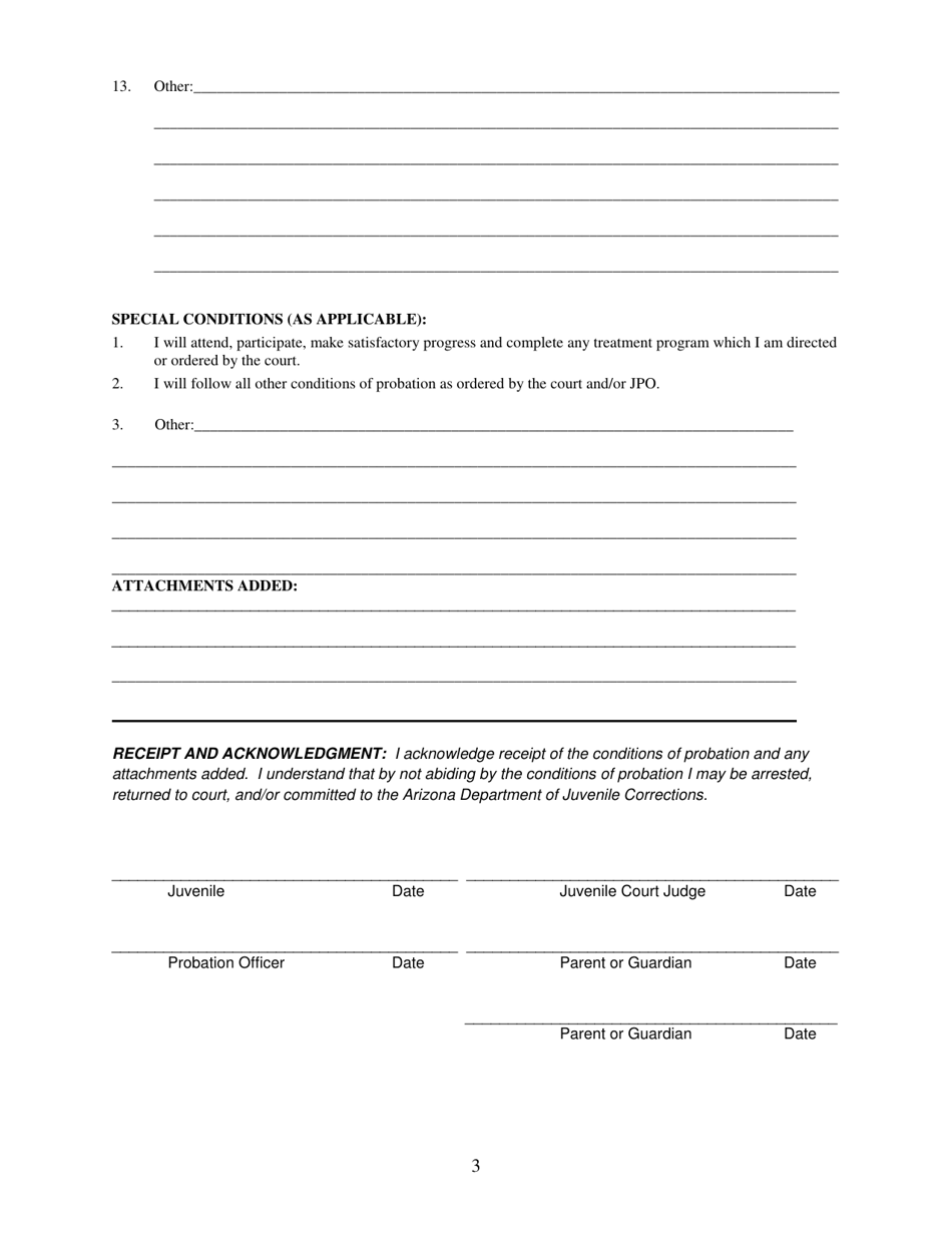 Appendix A Uniform Conditions of Supervised Juvenile Probation Form - Arizona, Page 3