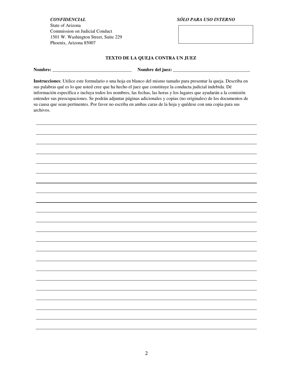 Texto De La Queja Contra Un Juez - Arizona (Spanish), Page 2