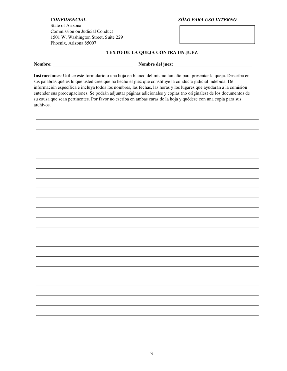 Texto De La Queja Contra Un Juez - Arizona (Spanish), Page 3