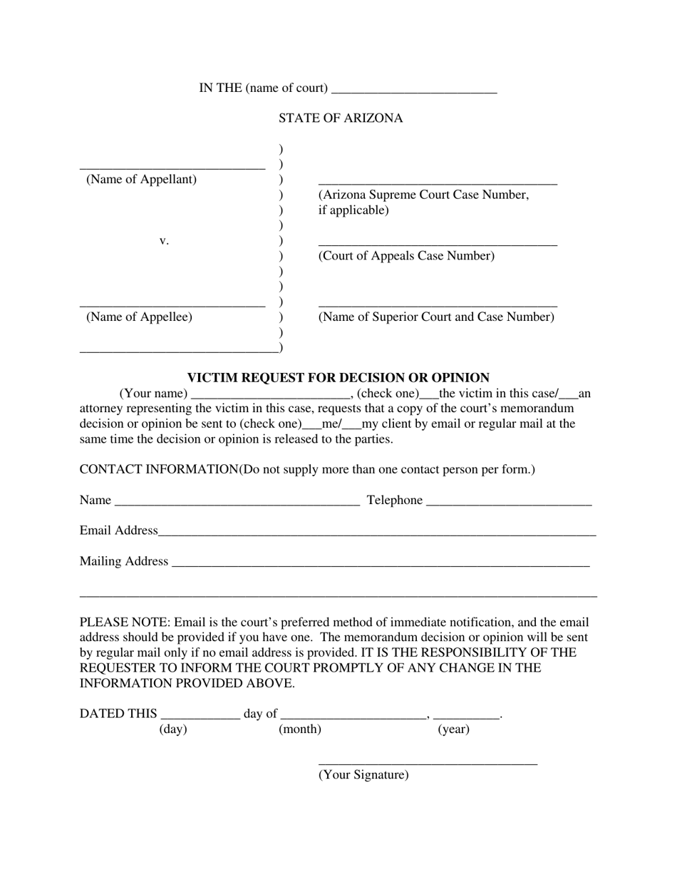 Victim Request for Decision or Opinion - Arizona, Page 1