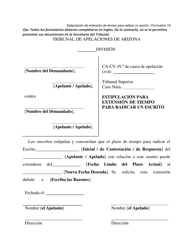 Formulario 19 Estipulacion Para Extension De Tiempo Para Radicar Un Escrito - Arizona (Spanish)