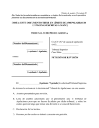 Document preview: Formulario 23 Peticion De Revision - Arizona (Spanish)