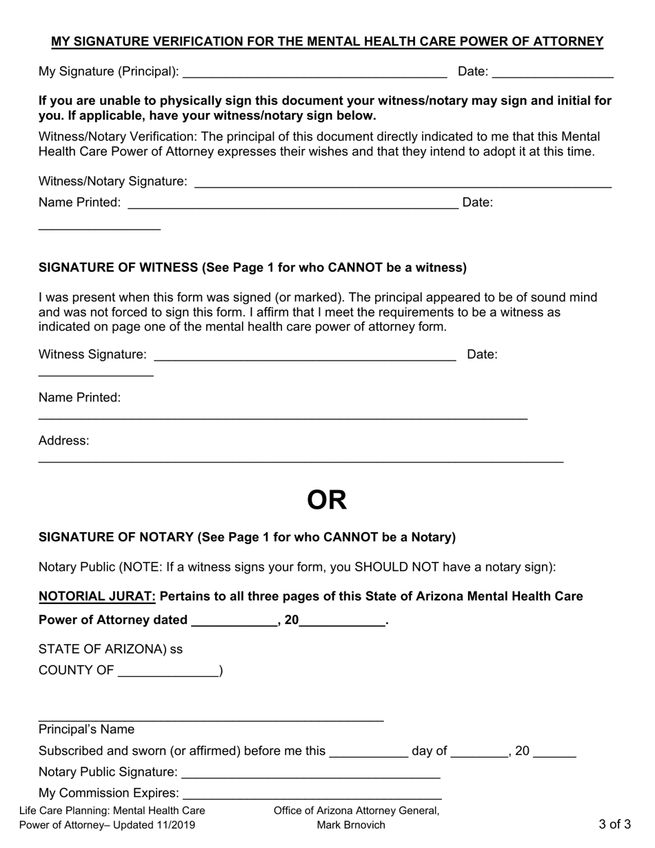 Mental Health Care Power of Attorney - Arizona, Page 3