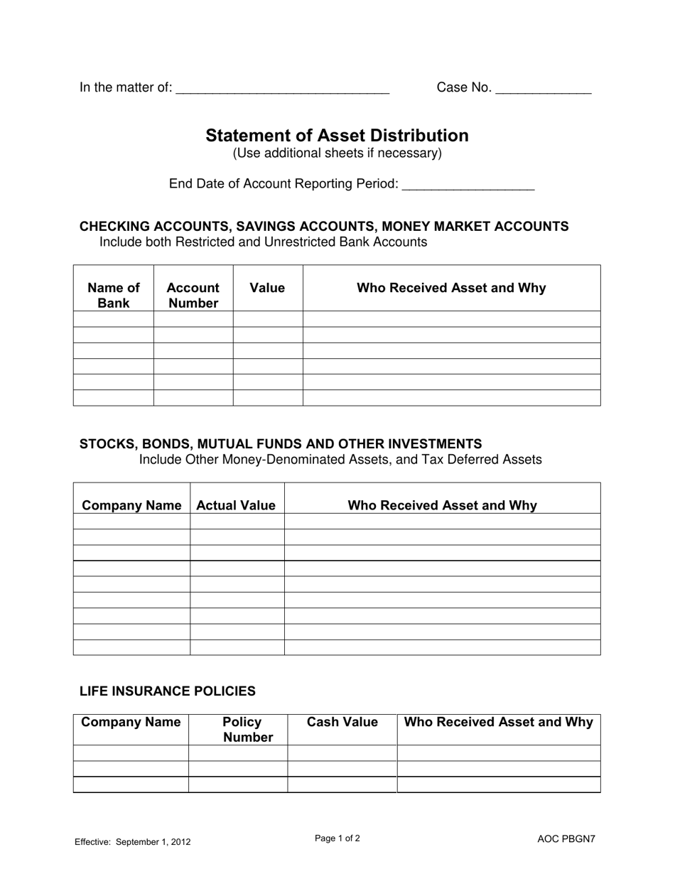 Form AOC PBGN7 Statement of Asset Distribution - Arizona, Page 1