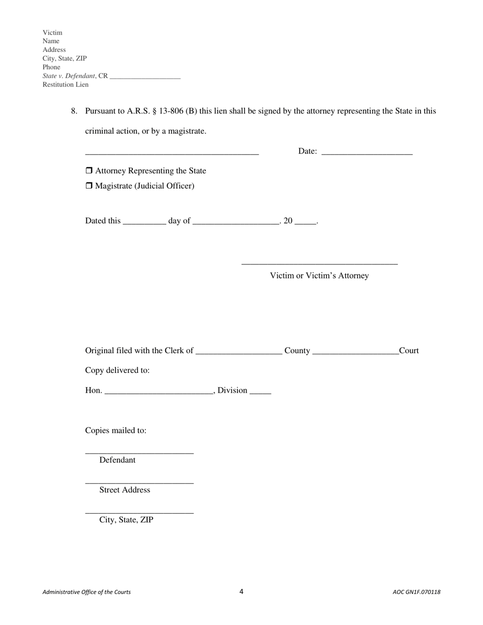 Form AOC GN1F Download Printable PDF or Fill Online Restitution Lien ...