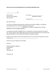 Form AOC GN5F Clerk of the Court Cover Letter (Pre-conviction Restitution Lien) - Arizona