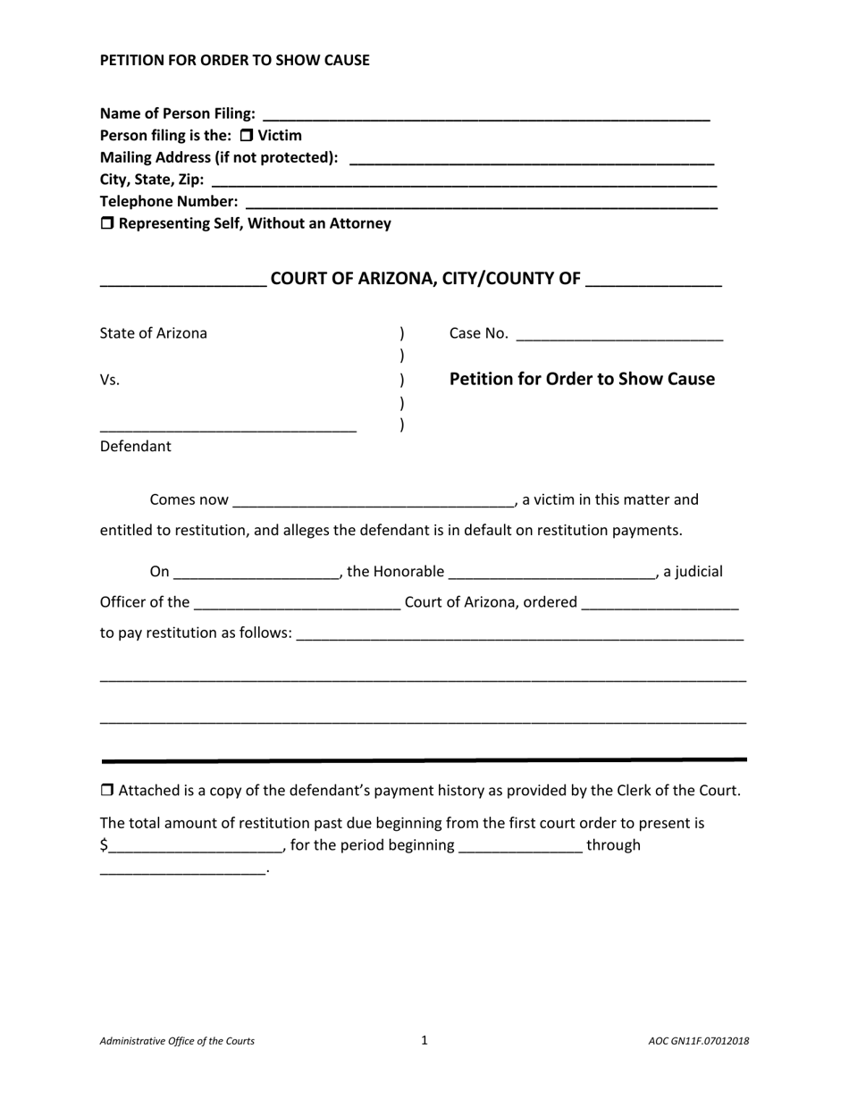 Form AOC GN11F Petition for Order to Show Case - Arizona, Page 1