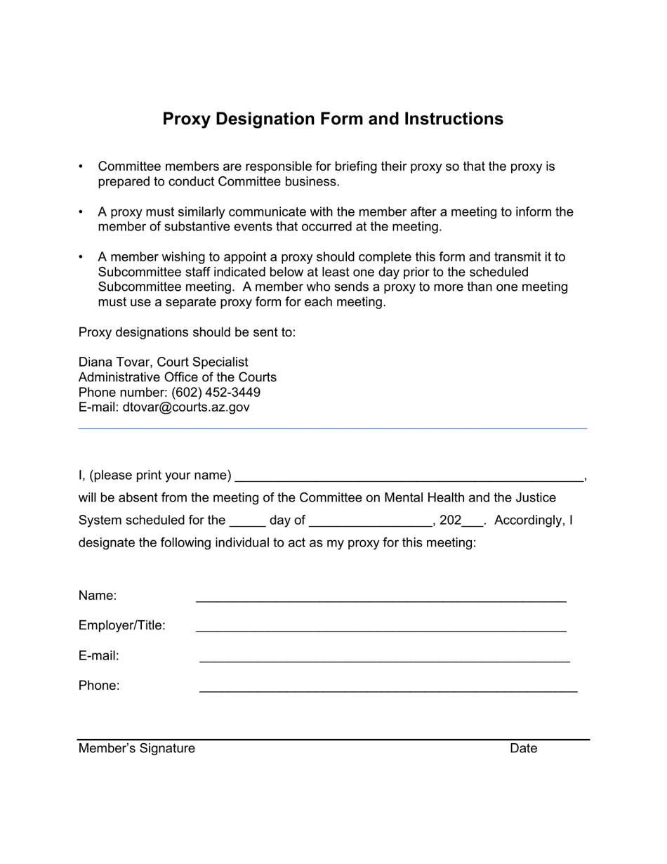 Committee on Mental Health and the Justice System Proxy Designation Form - Arizona, Page 1