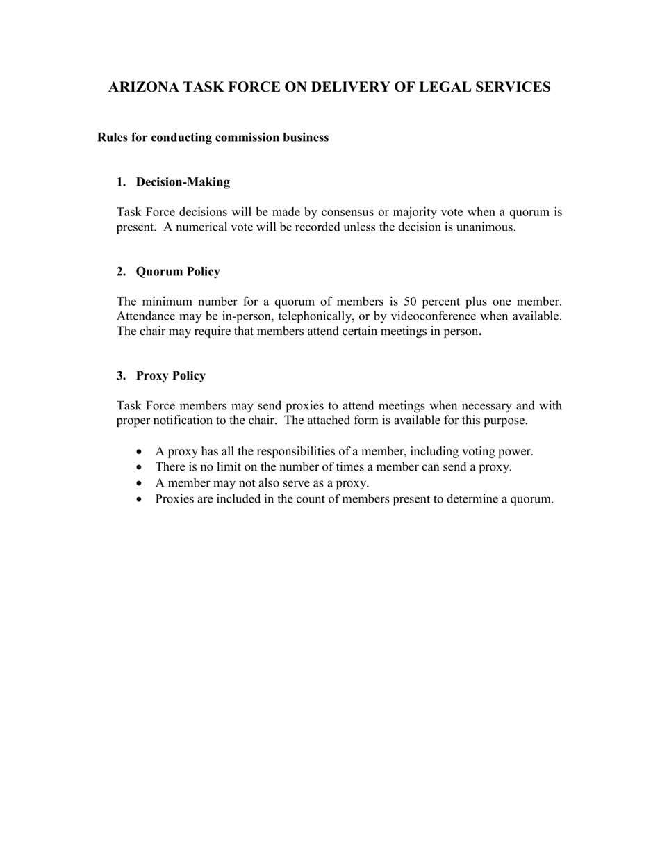 Arizona Arizona Task Force On Delivery Of Legal Services Proxy