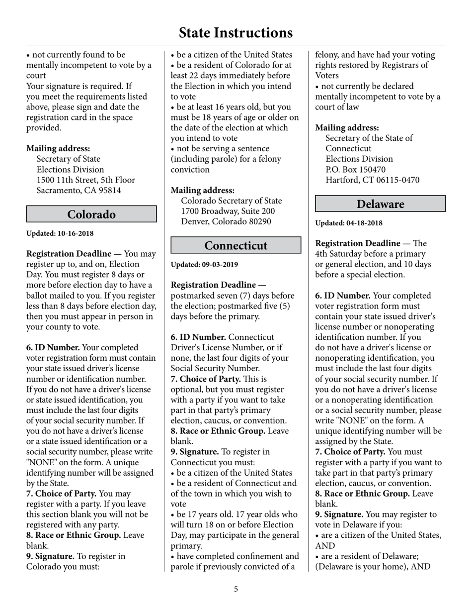 Register to Vote in Your State by Using This Postcard Form and Guide, Page 10