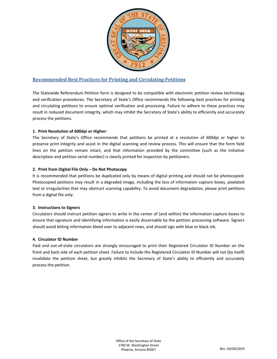 Application for Serial Number - Referendum Petition - Arizona, Page 3