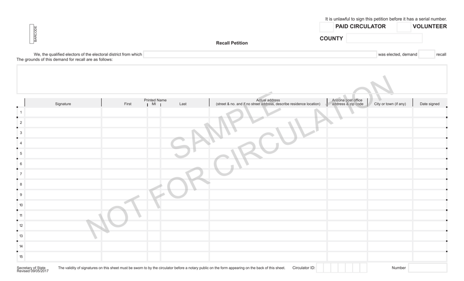 Arizona Recall Petition Fill Out, Sign Online and Download PDF Templateroller