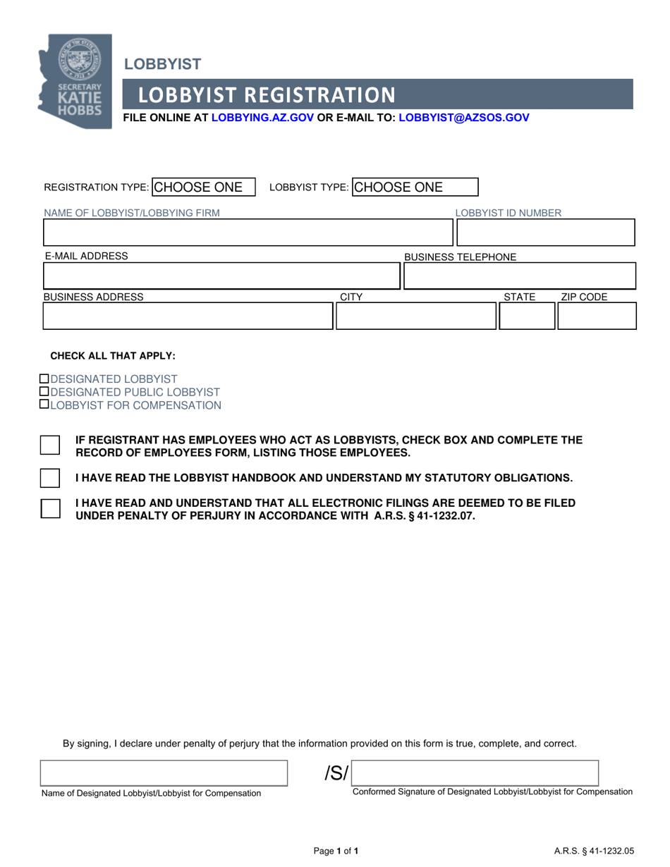 Lobbyist Registration - Arizona, Page 1
