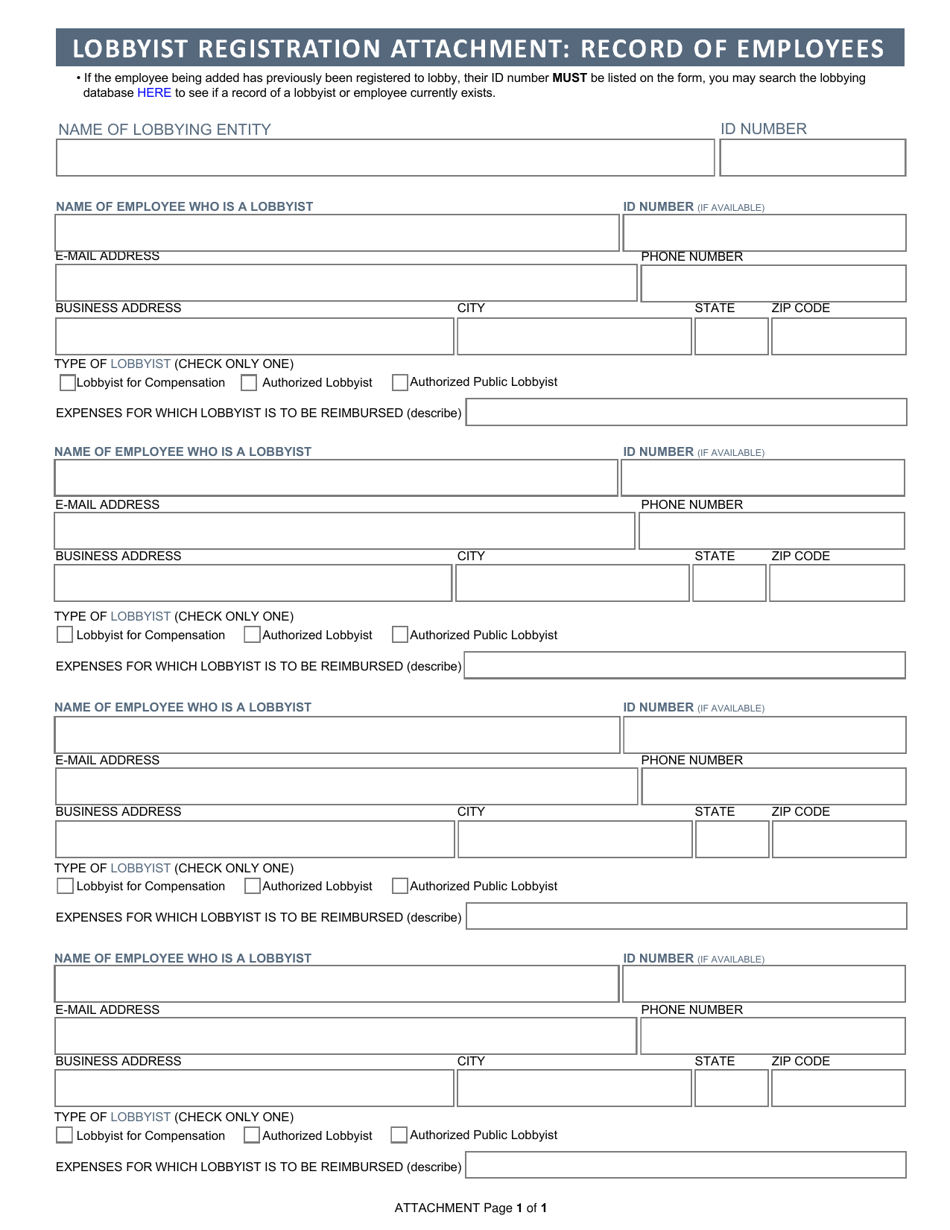 Lobbyist Registration Attachment: Record of Employees - Arizona, Page 1