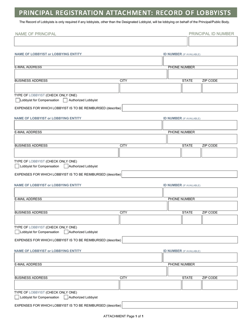 Principal Registration Attachment: Record of Lobbyists - Arizona, Page 1