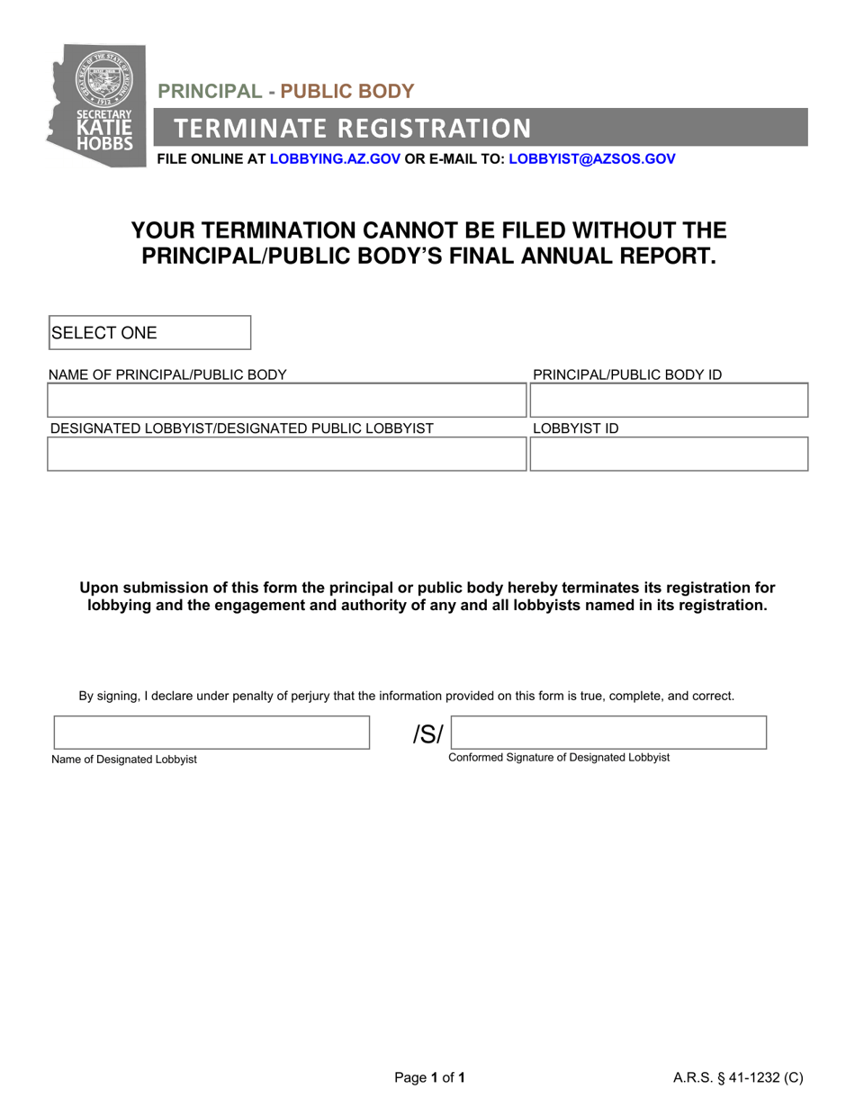 Terminate Registration - Arizona, Page 1