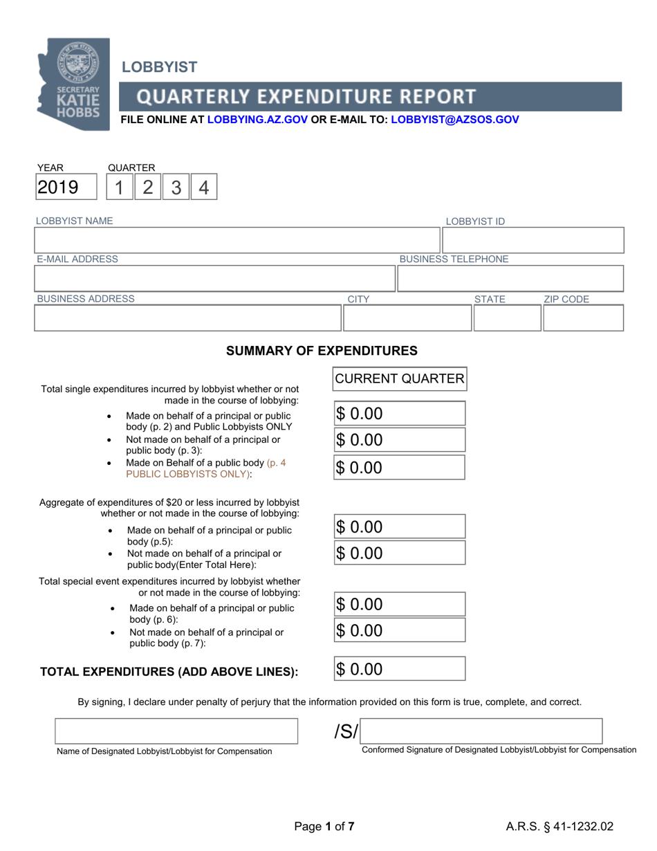 Lobbyist Quarterly Expenditure Report - Arizona, Page 1