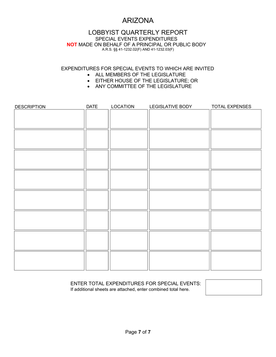 Lobbyist Quarterly Expenditure Report - Arizona, Page 7