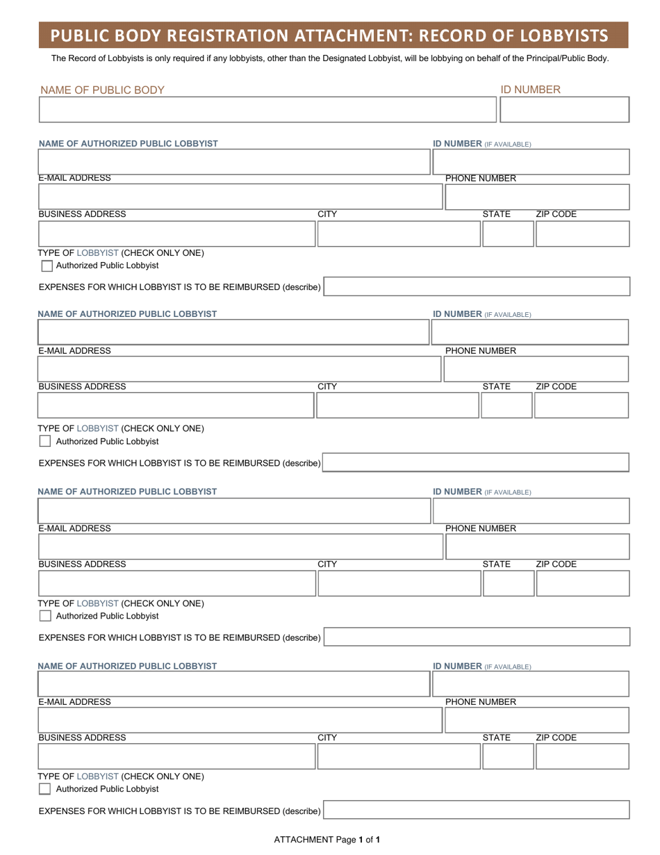 Public Body Registration Attachment: Record of Lobbyists - Arizona, Page 1