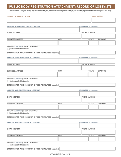 Public Body Registration Attachment: Record of Lobbyists - Arizona
