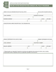 Document preview: Application for Participation - Online Voter Registration Unique Url Pilot Program - Arizona